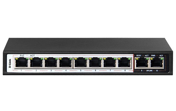 D-Link DES-F1010P-E 10-Port PoE Switch with 8 Long Reach 250m PoE Ports