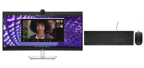 Dell P3424WEB 34 Inch 3440 x 1440 5ms 60Hz IPS Curved Video Conferencing Monitor with Speakers, Webcam & USB Hub - HDMI, DisplayPort, USB-C + Bonus Keyboard & Mouse