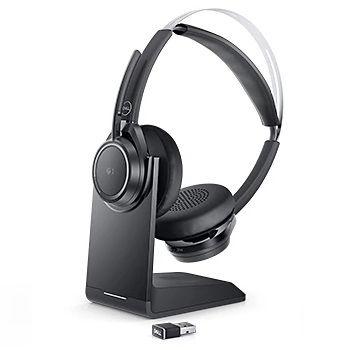 Dell WL7022 Premier Bluetooth Overhead Wireless Stereo Headset with Noise Cancelling and Charging Stand - Black