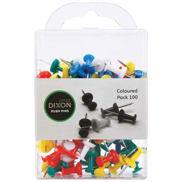 Dixon Push Pins Assorted Colour - 100 Pack