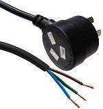 Dynamix 2m 3 Pin Tapon Plug to Bare End SAA Approved Power Cord Cable - Black