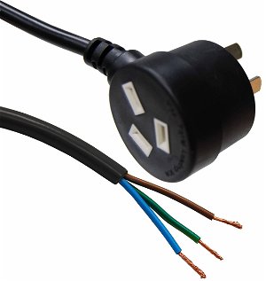 Dynamix 3m 3 Pin Tapon Plug to Bare End SAA Approved Power Cord Cable - Black