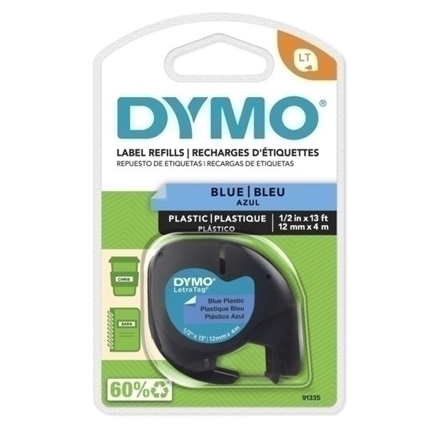 Dymo 12mm x 4m Genuine LetraTag Plastic Tape Labels - Blue