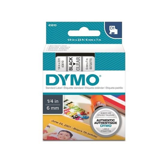Dymo 6mm x 7m Genuine D1 Label Cassette Tape - Black On Clear