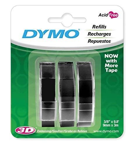 Dymo 9mm x 3m Genuine Embossing Label Tape Black - 3 Pack