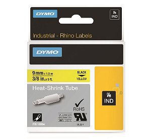 Dymo 9mm Rhino Industrial Labels Heat-Shrink Tube - Black on Yellow