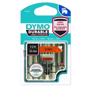 DYMO D1 12mm x 3m Black on Orange Standard Label Tape Cassette