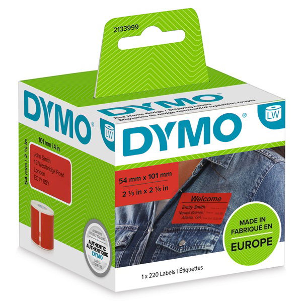 Dymo LabelWriter 54mm x 101mm Red Shipping Labels - 220 Labels/Roll