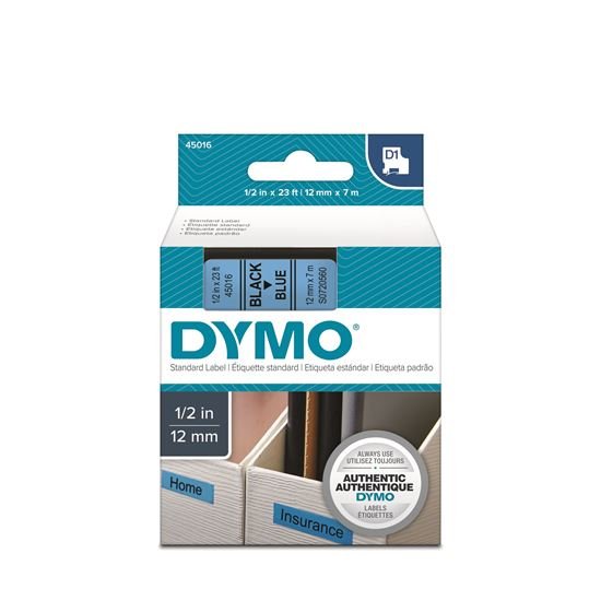 DYMO D1 12mm Black on Blue Standard Label Tape Cassette