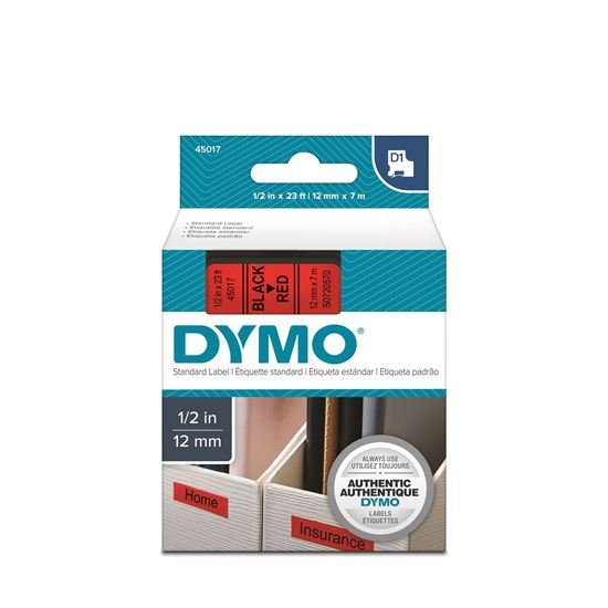 DYMO D1 12mm Black on Red Standard Label Tape Cassette