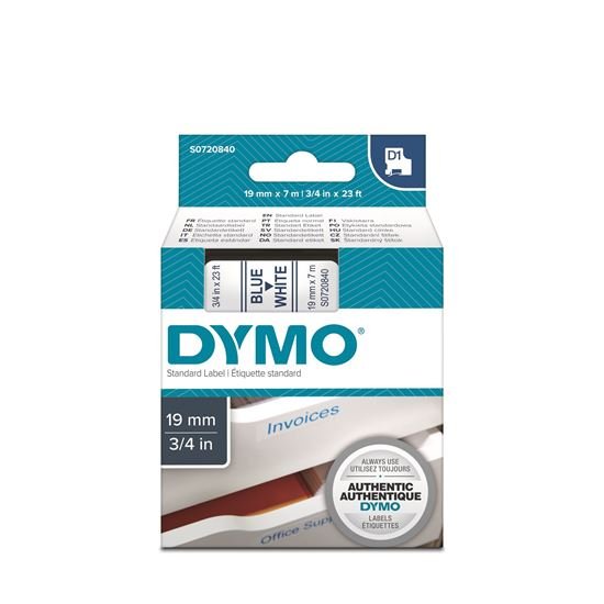 DYMO D1 19mm Blue on White Standard Label Tape Cassette