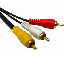 view Dynamix 2M RCA Audio Video Cable, 3 to 3 RCA Plugs. Yellow RG59 Video, standard Red & White audio w/ gold plated connectors