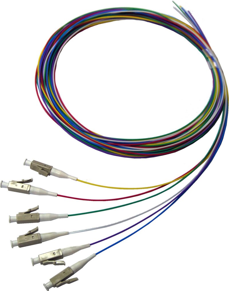 DYNAMIX 2M LC Pigtail OM1 6Pack Colour Coded, 900um Multimode Fibre, Tight buffer