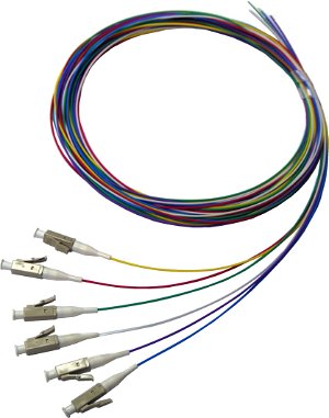 DYNAMIX 2M LC Pigtail OM3 6 Pack Colour Coded, 900um Multimode Fibre, Tight buffer