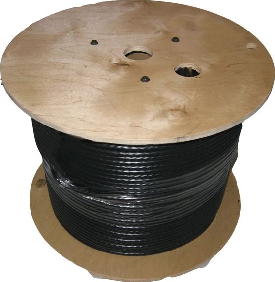 Dynamix 305m Black Cat6 UTP Solid UV Stabilised Outdoor Cable Roll - Supplied on a Wooden Reel