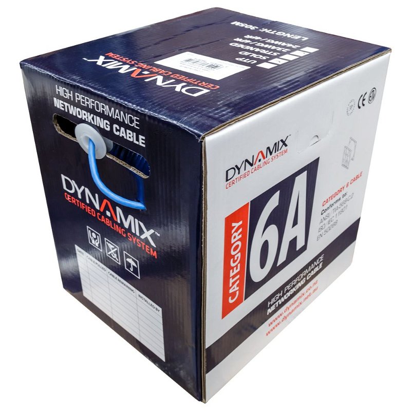 Dynamix 305m Blue Cat6A S/FTP Solid Cable Roll - Supplied on Plastic Reel Box