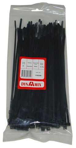 Dynamix 250mm x 4.8mm UV Resistant Black Cable Ties - 100 Pack