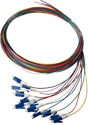 DYNAMIX 2M LC Pigtail OM1 12 Pack Colour Coded, 900um Multimode Fibre, Tight buffer