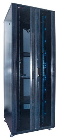 Dynamix SR Series 45RU 800mm Deep Black Flat Pack Server Cabinet with 2x100mm Front Vertical Management Panels - 800x800x2100mm