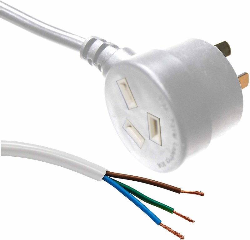 Dynamix 3m 3 Pin Tapon Plug to Bare End SAA Approved Power Cord Cable - White