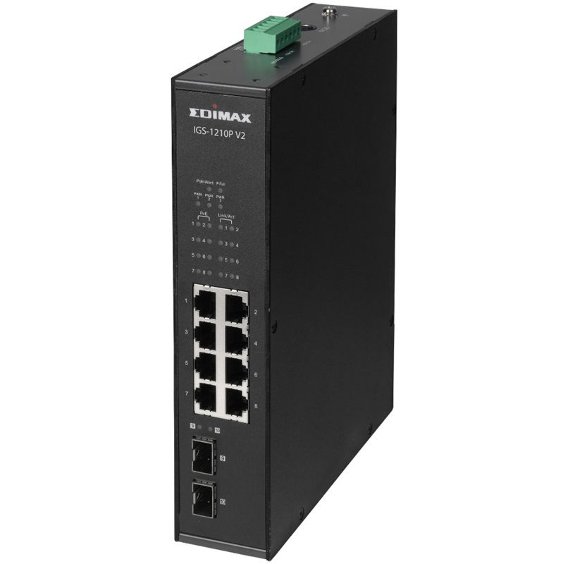 Edimax IGS-1210P V2 Industrial 10-Port Gigabit PoE+ DIN-rail Mount Un-Managed Switch with 2 SFP Slot