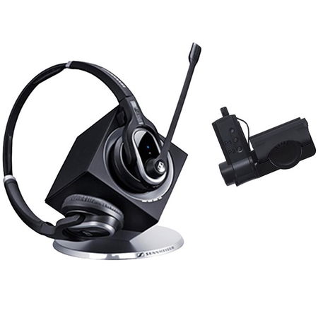 EPOS Sennheiser IMPACT DW Pro 2 DECT Over Head Wireless Stereo Headset with Base Station & Noise Cancelling - Connection to Deskphone Only + HSL10 Lifter