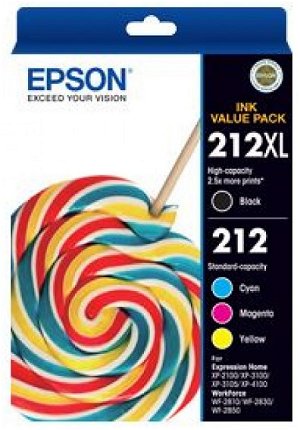 Epson 212XL Black High Yield + 212 Colours Ink Cartridge Value Pack - Black, Cyan, Magenta & Yellow