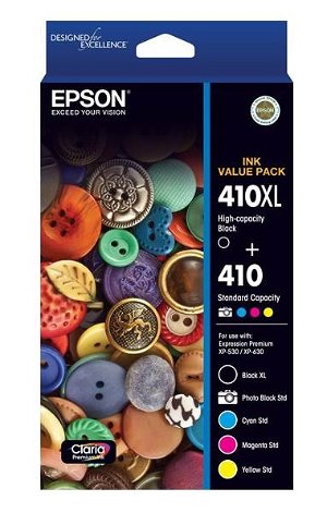 Epson Claria Premium 410XL Ink Cartridge Value Pack - Black, Photo Black, Cyan, Magenta & Yellow