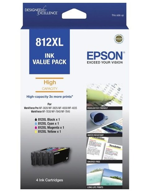 Epson DURABrite Ultra 812XL High Yield Ink Cartridge Value Pack - Black, Cyan, Magenta & Yellow
