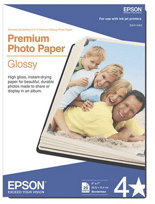 Epson S041464 Premium Glossy 5x7 255gsm Photo Paper - 20 Sheets