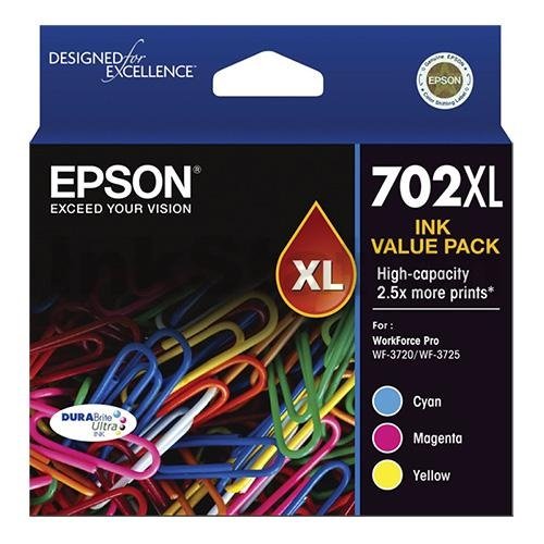 Epson DuraBrite Ultra 702XL High Yield Ink Cartridge Value Pack - Cyan Magenta Yellow