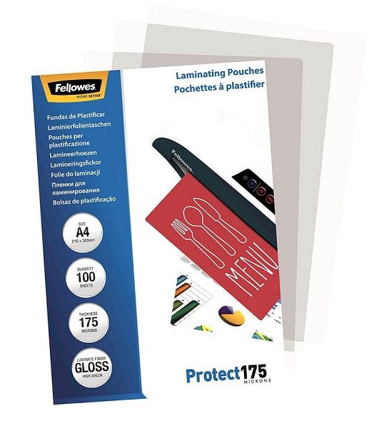 Fellowes A4 175 Micron Gloss Laminating Pouches - 100 Pack
