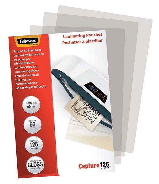 Fellowes 67x99mm 125 Micron Gloss Laminating Pouches - 50 Pack