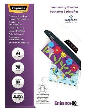 Fellowes A4 Gloss 80 Micron Laminating Pouches - 25 Pack