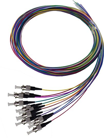 Dynamix 2M ST Pigtail OS1 12 Pack Colour Coded, 900um Single mode Fibre, Tight buffer
