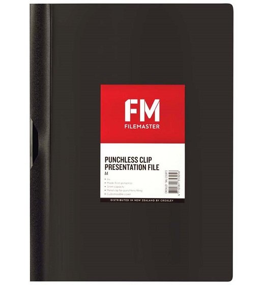 File Master A4 Polypropylene Punchline Clipfile - Black