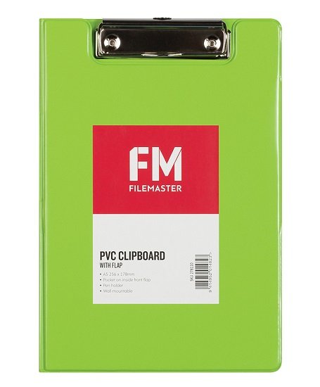 File Master A5 PVC Vivid Clipboard with Flap - Lime Green