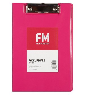 File Master A5 PVC Vivid Clipboard with Flap - Shocking Pink