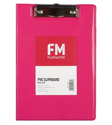 File Master A5 PVC Vivid Clipboard with Flap - Shocking Pink