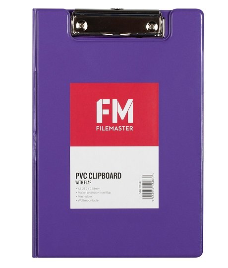 File Master A5 PVC Vivid Clipboard with Flap - Passion Purple