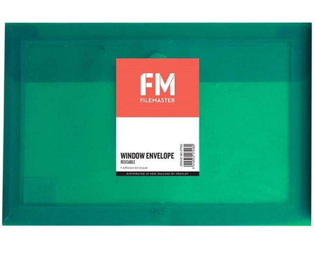 File Master Polypropylene Reusable Window Envelope - Green