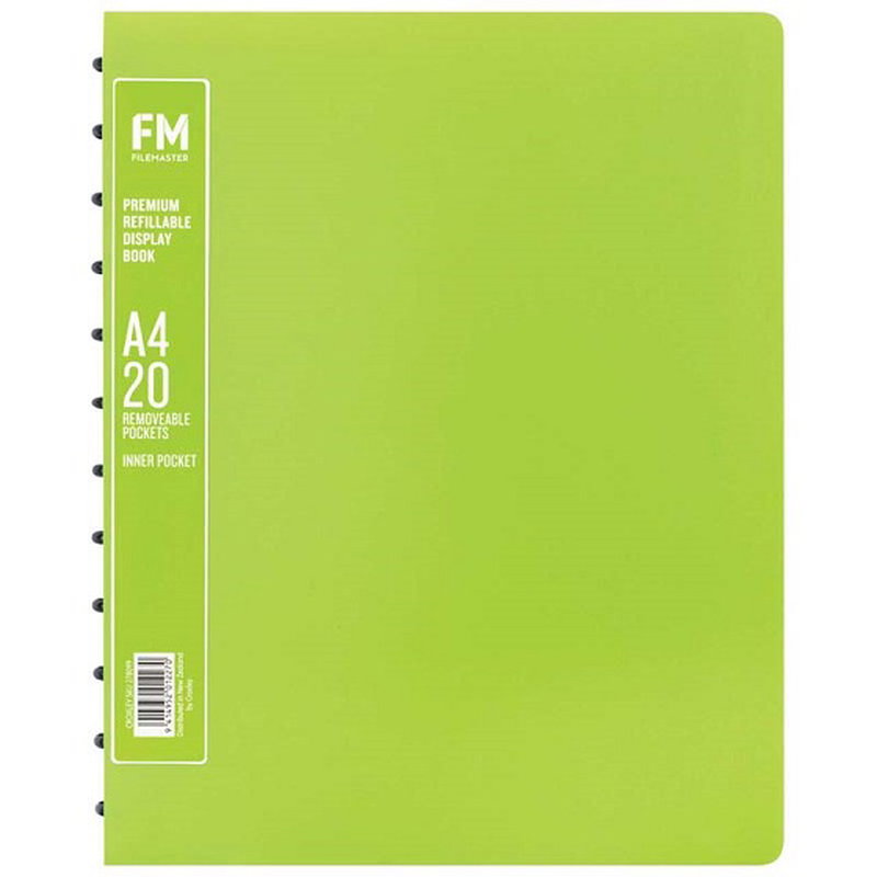 File Master Premium Refillable Display Book Lime Green - 20 Pocket
