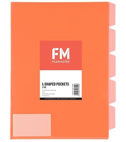 File Master A4 5 Tab Presentation Folder Orange - 5 Pack
