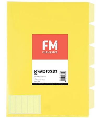 File Master A4 5 Tab Presentation Folder Yellow - 5 Pack