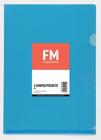 File Master A4 L-Shape Pocket Presentation Folder Blue - 12 Pack