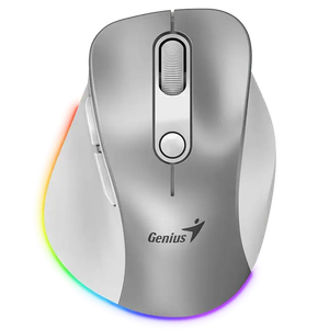 Genius Ergo 9000S Pro Silent Ergo RGB Bluetooth 2.4GHz Optical Wireless Mouse - Silver