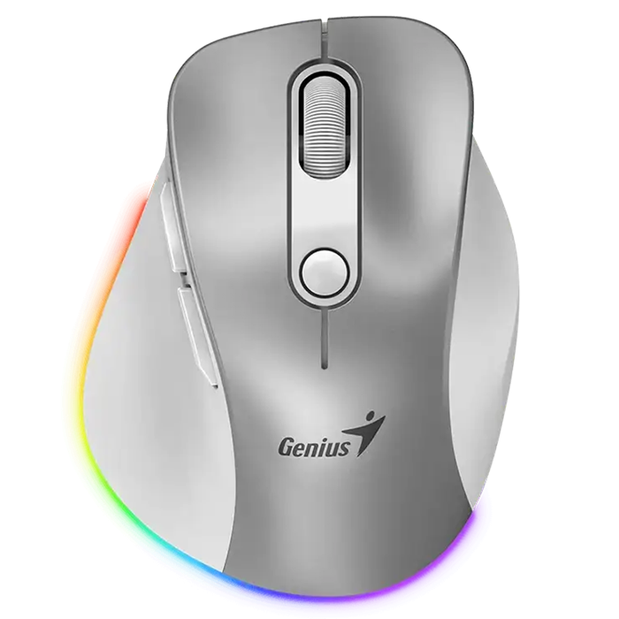 Genius Ergo 9000S Pro Silent Ergo RGB Bluetooth 2.4GHz Optical Wireless Mouse - Silver
