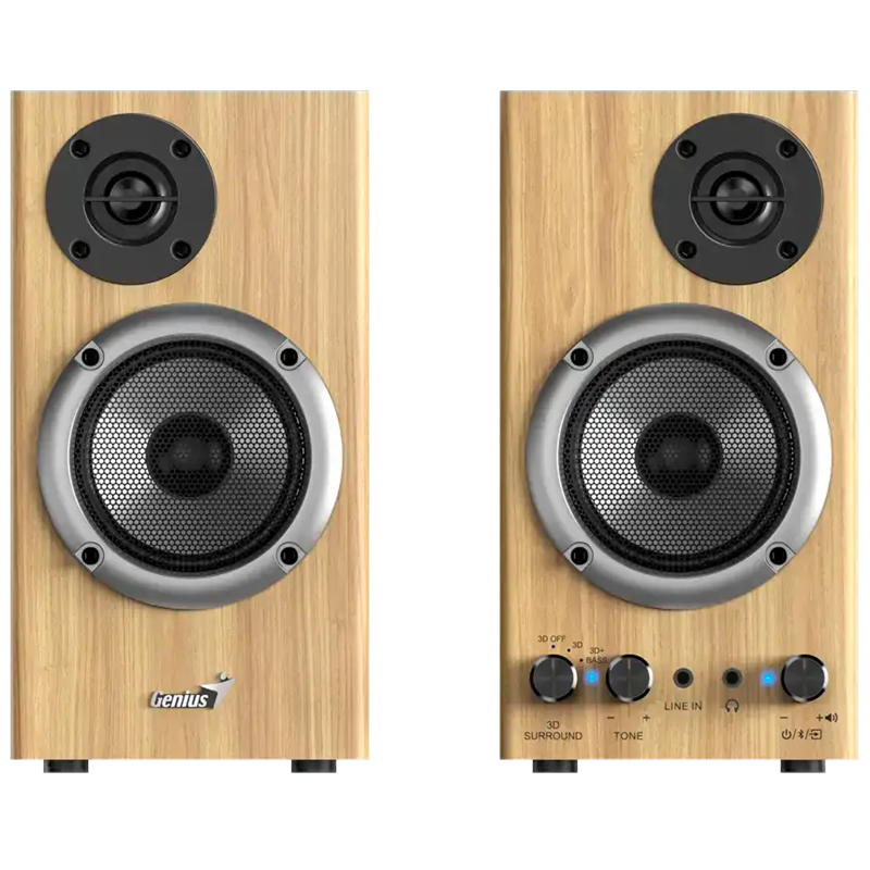 Genius SP-HF520BT Bluetooth Wooden Stereo Speakers - Pine Wood