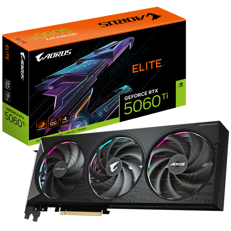 Gigabyte AORUS GeForce RTX 5060 Ti ELITE 16G 16GB GDDR7 NVIDIA Graphics Card - DisplayPort, HDMI
