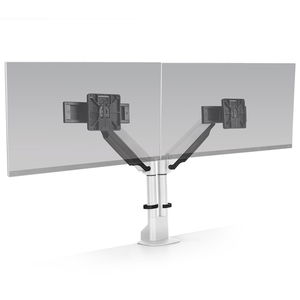 HAT Collective E2 Dual Monitor Desk Mount Bracket for Up to 27 Inch Flat Panel TVs or Monitors - Up to 9kg per Display - Flat White